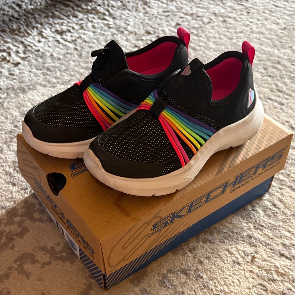 Skechers Kids' Black with Rainbow Accents Sneakers